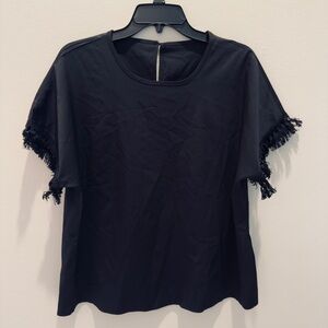 Stylish Black Fringe Sleeve Women's Top